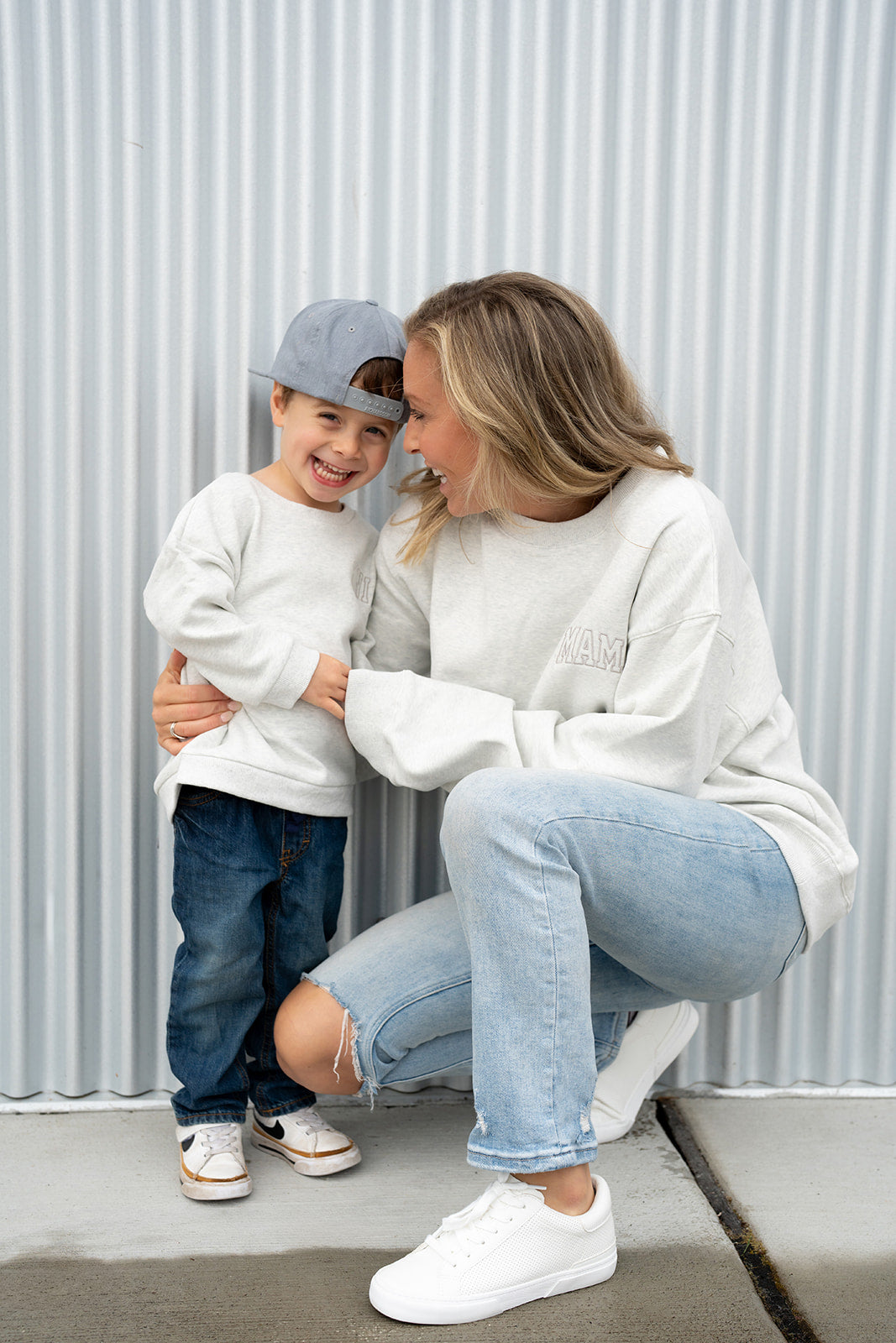 Pocket Placement  "MAMA" Drop Shoulder Crewneck - HEATHER GRAY