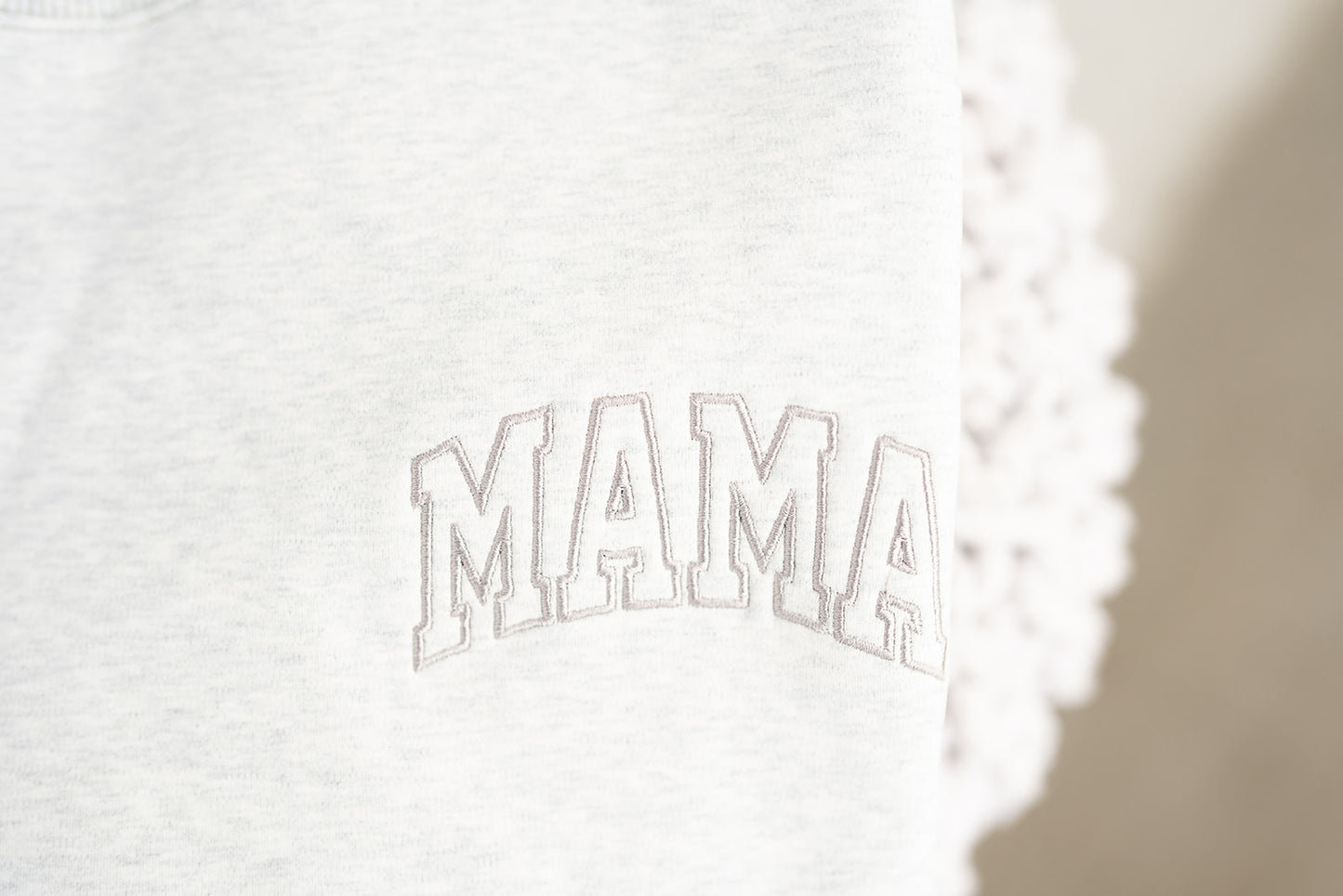 Pocket Placement  "MAMA" Drop Shoulder Crewneck - HEATHER GRAY