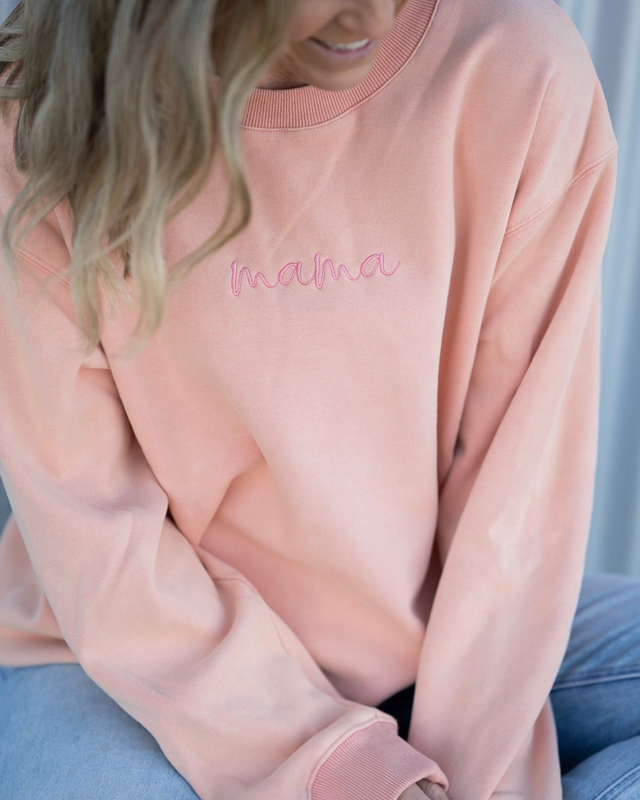 "mama" Drop Shoulder Crewneck - PEACH - *updated fit*