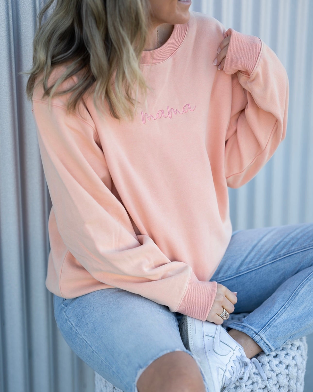 "mama" Drop Shoulder Crewneck - PEACH - *updated fit*