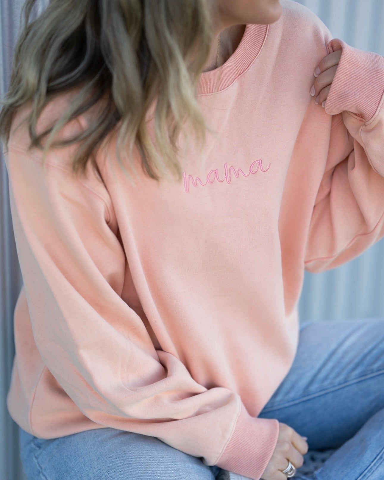 "mama" Drop Shoulder Crewneck - PEACH - *updated fit*