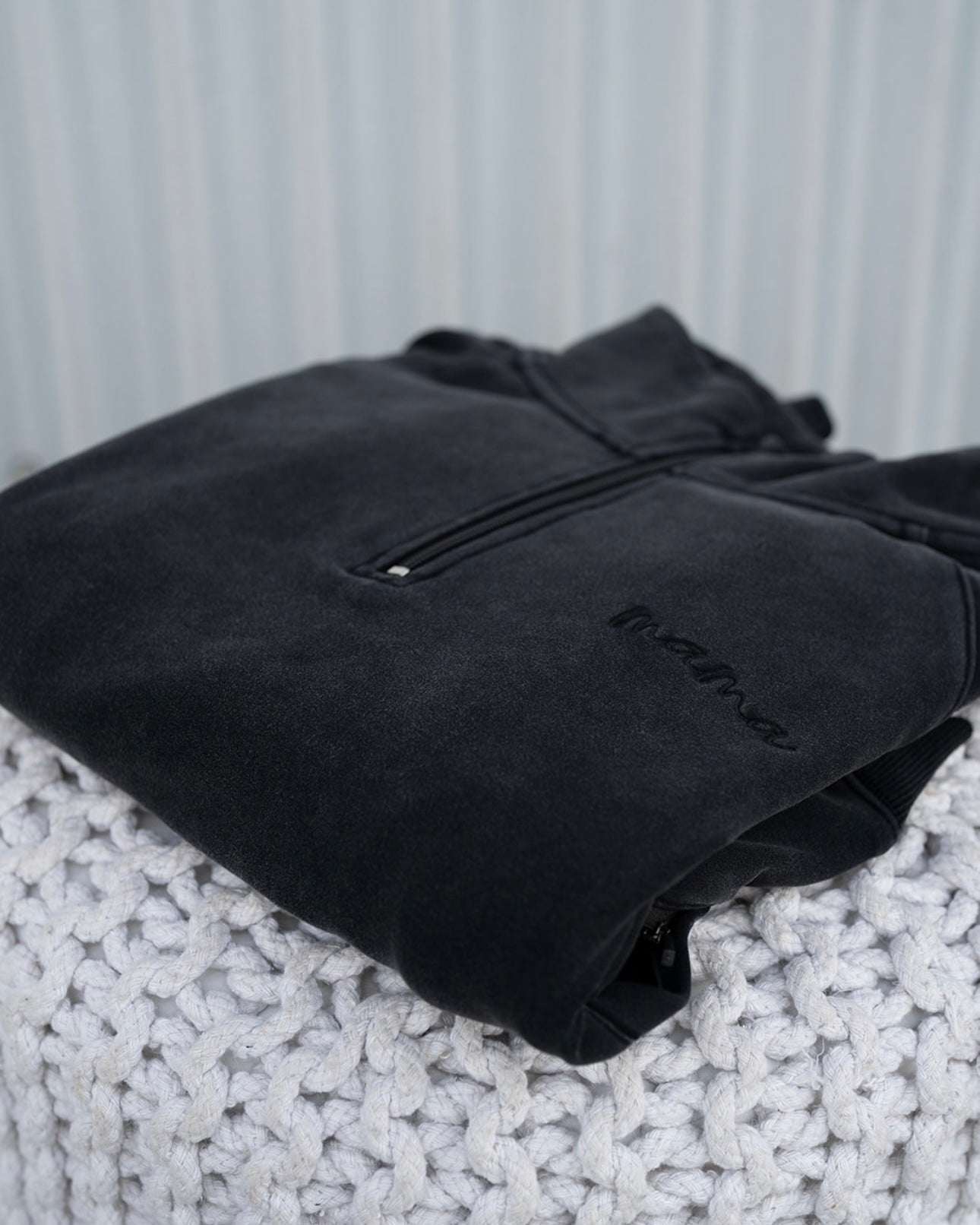 "mama" Quarter Zip - Mineral Washed Black