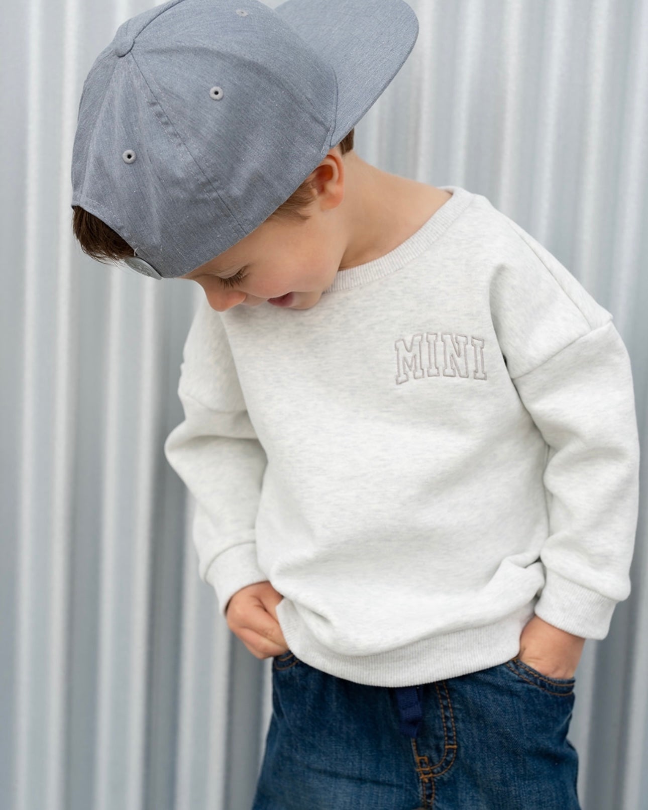 Pocket Placement "MINI" Drop Shoulder Crewneck - HEATHER GRAY