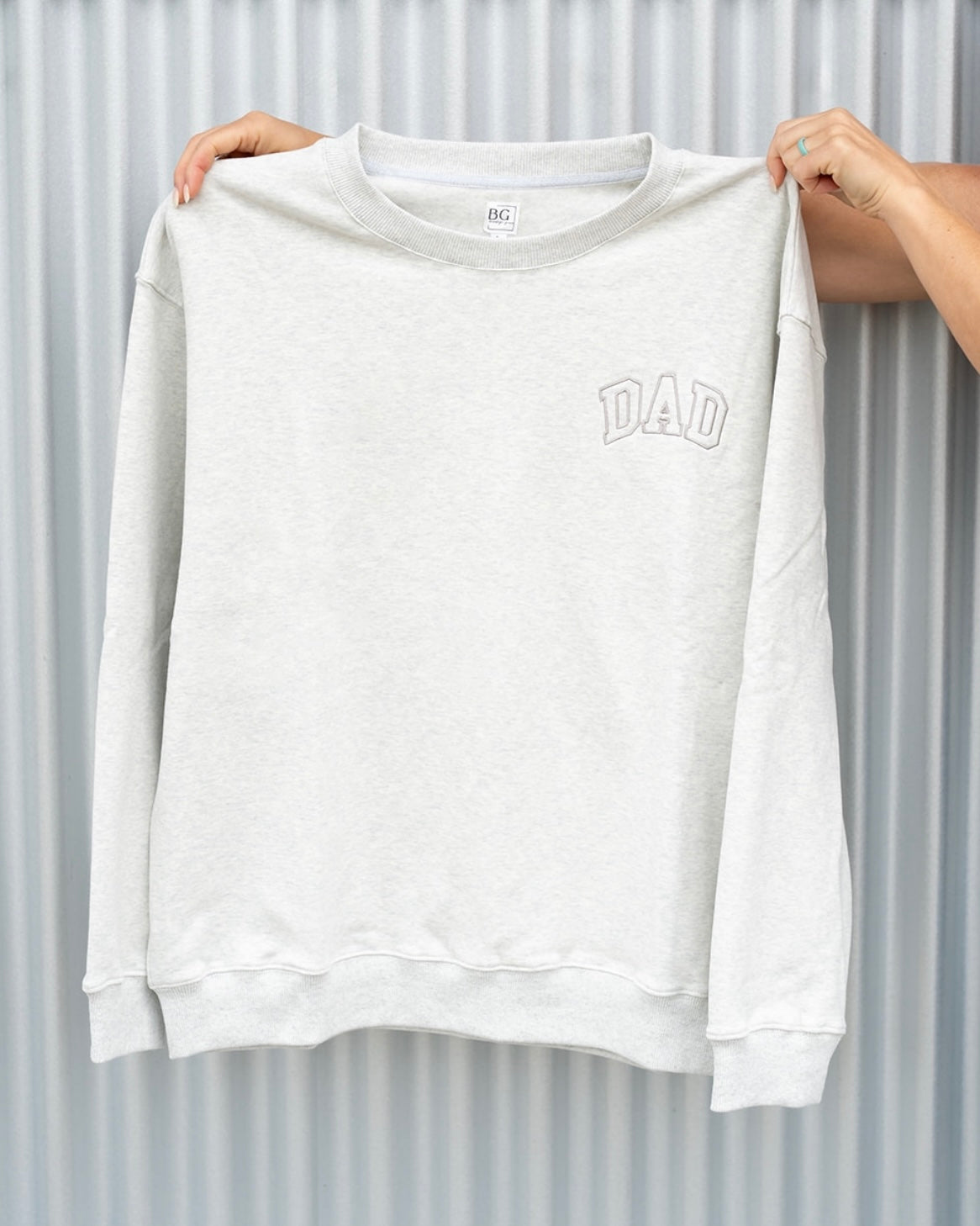 Pocket Placement "DAD" Drop Shoulder Crewneck - HEATHER GRAY