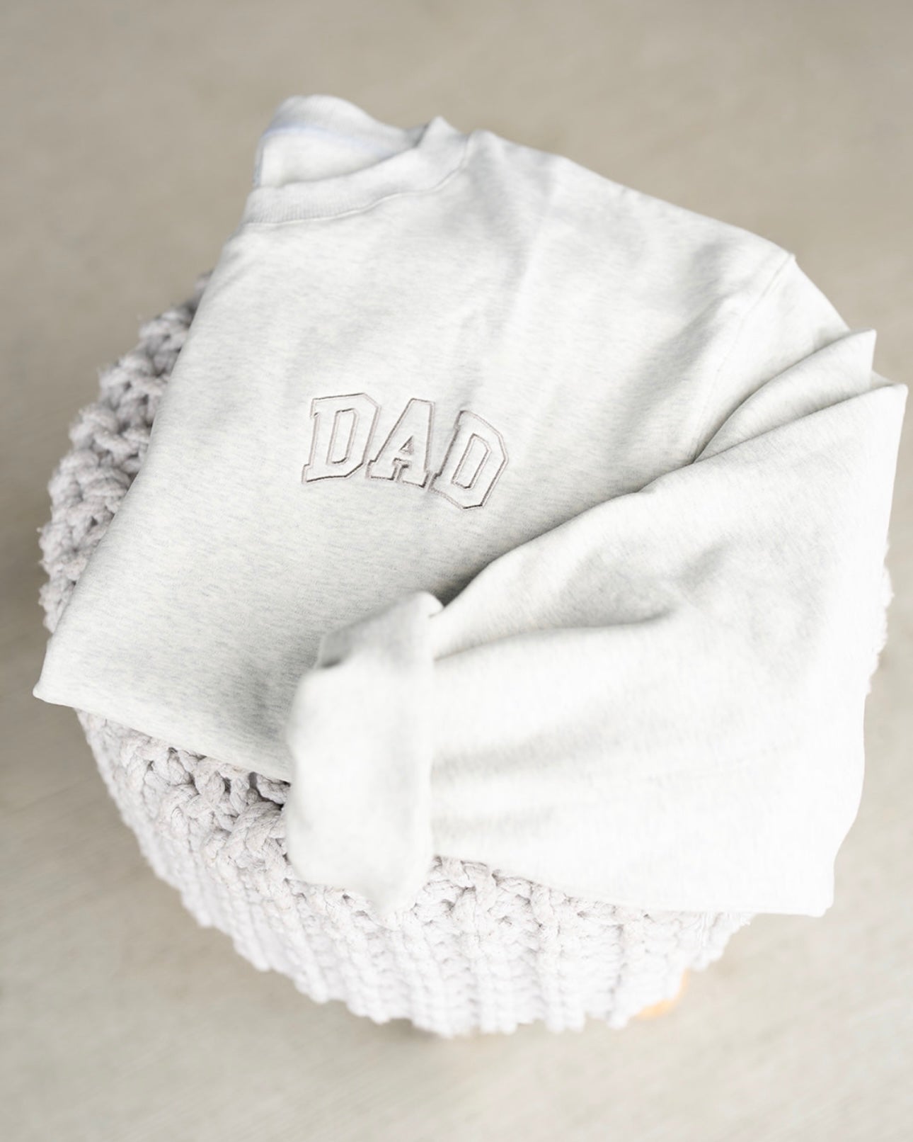 Pocket Placement "DAD" Drop Shoulder Crewneck - HEATHER GRAY