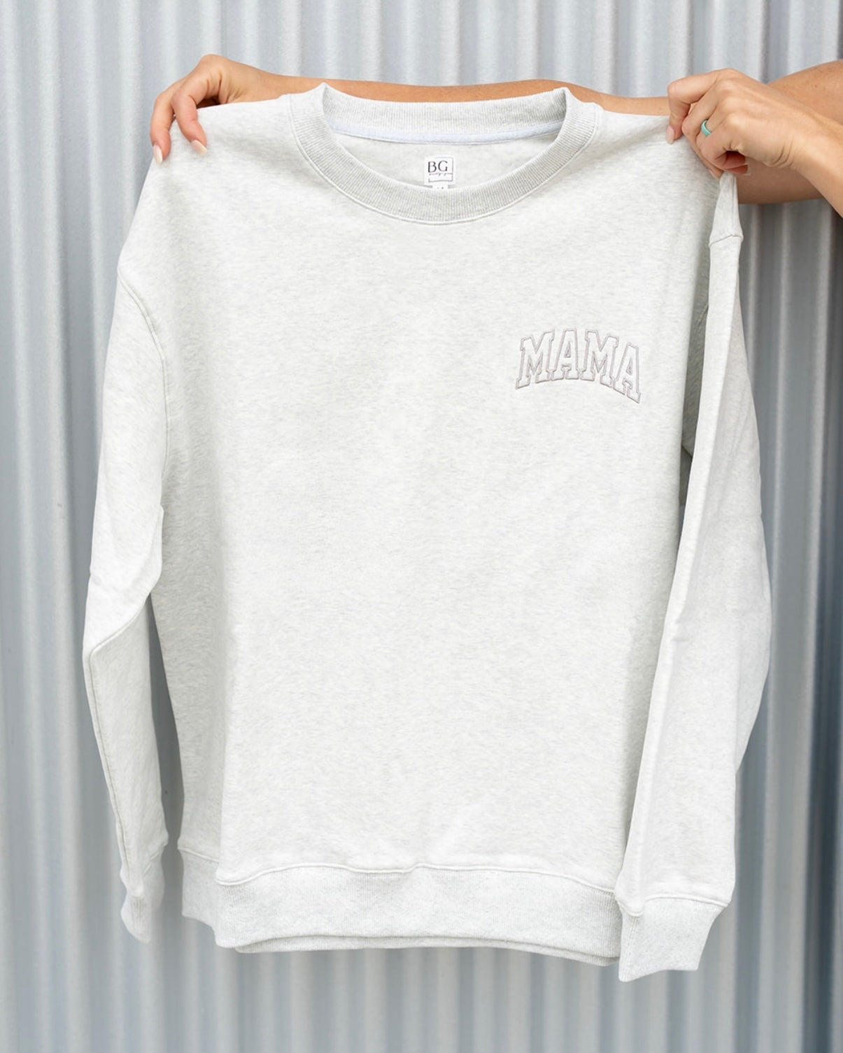 Pocket Placement  "MAMA" Drop Shoulder Crewneck - HEATHER GRAY