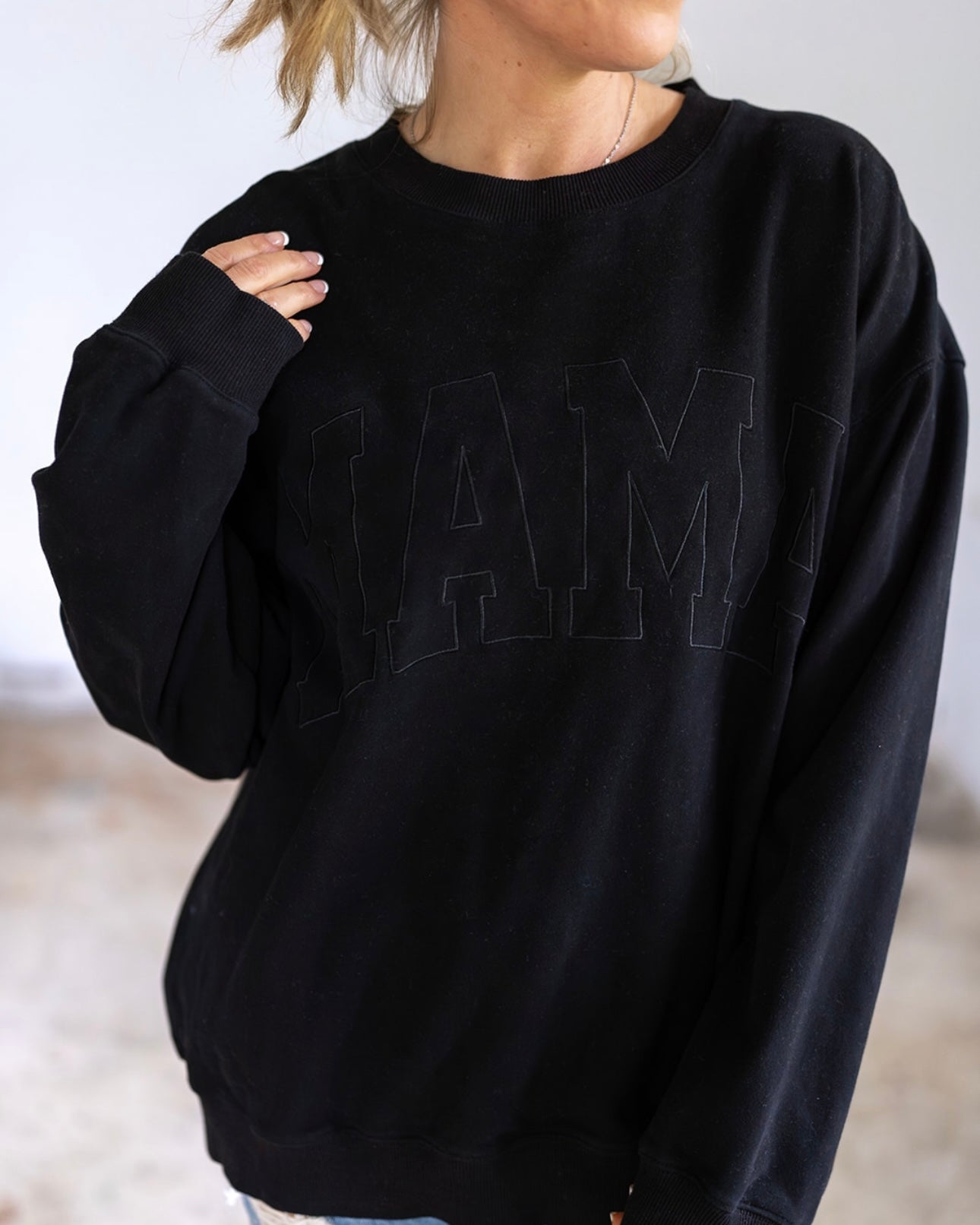 MAMA Drop Shoulder Crew - BLACK