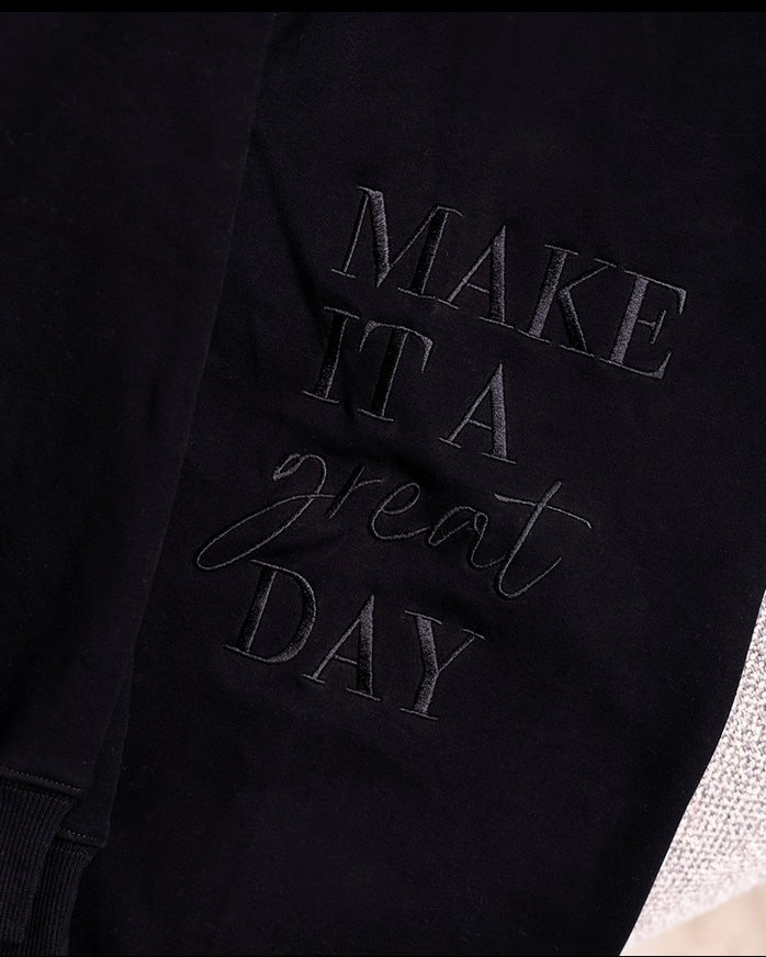 "Make it a great day" Drop Shoulder Crew -  BLACK