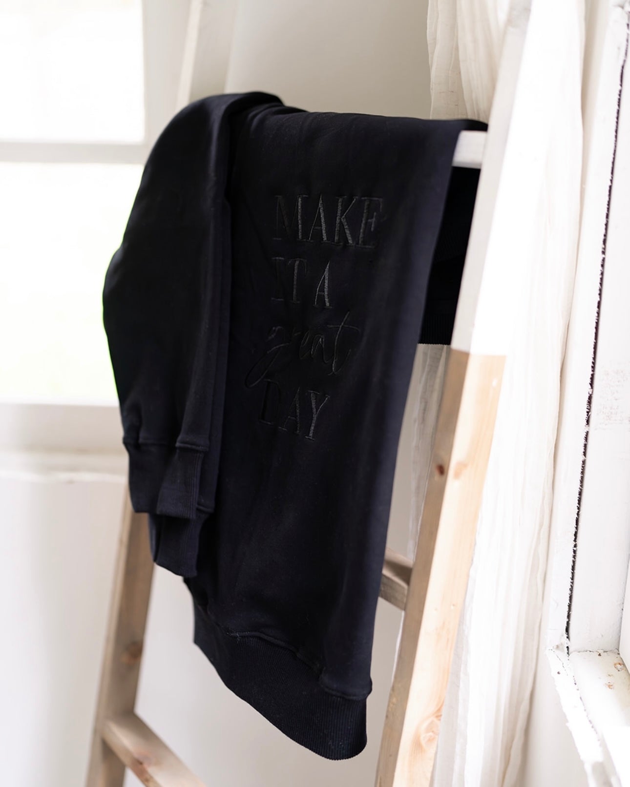 "Make it a great day" Drop Shoulder Crew -  BLACK