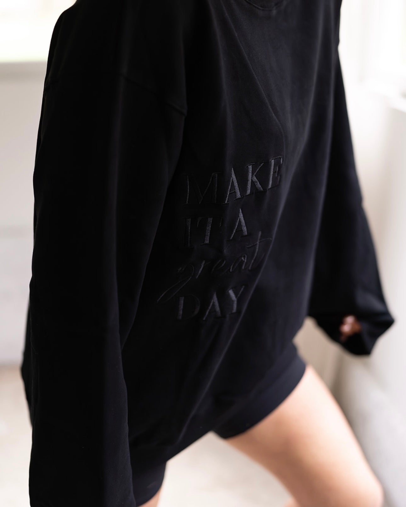 "Make it a great day" Drop Shoulder Crew -  BLACK