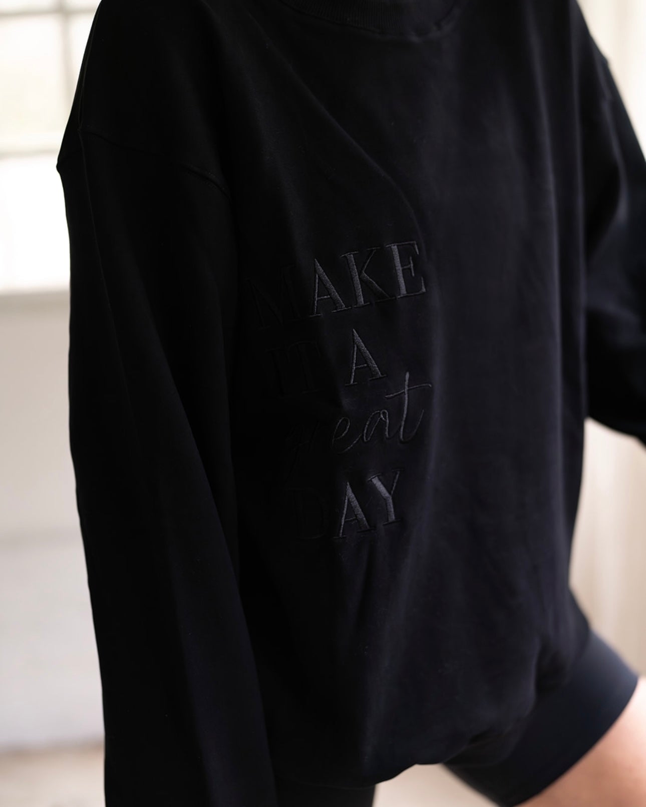 "Make it a great day" Drop Shoulder Crew -  BLACK